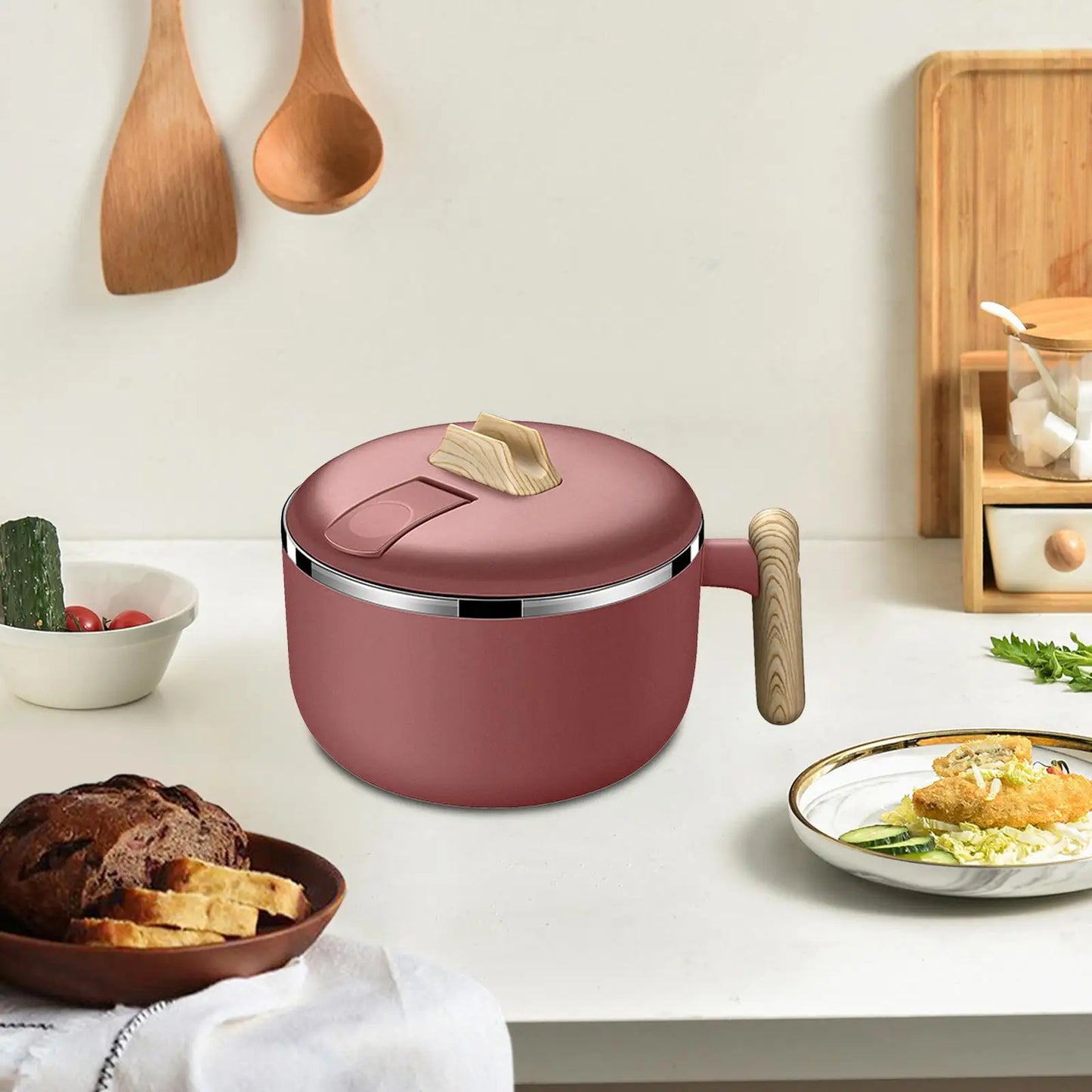 Ramen Cooker Salad Bowl Portable Noodles Pot Ramen Bowl with Lid Instant Noodles Bowl Soup Bowl for Dorm Instant Cooking