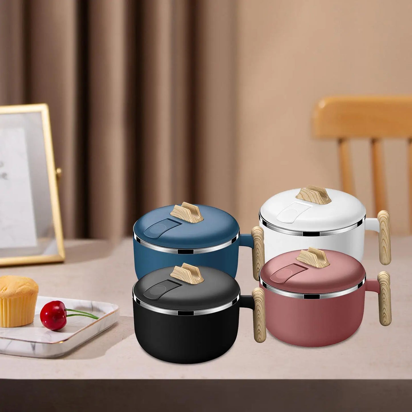 Ramen Cooker Salad Bowl Portable Noodles Pot Ramen Bowl with Lid Instant Noodles Bowl Soup Bowl for Dorm Instant Cooking