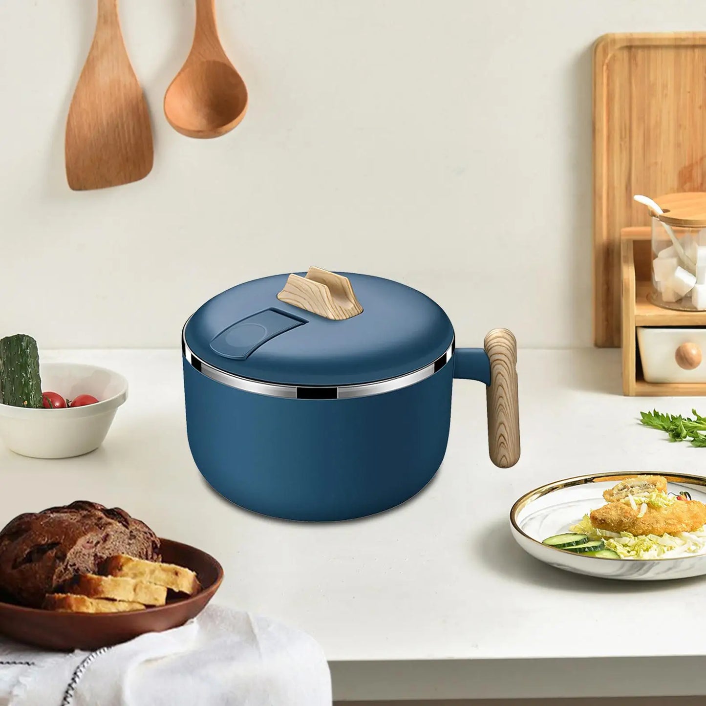 Ramen Cooker Salad Bowl Portable Noodles Pot Ramen Bowl with Lid Instant Noodles Bowl Soup Bowl for Dorm Instant Cooking