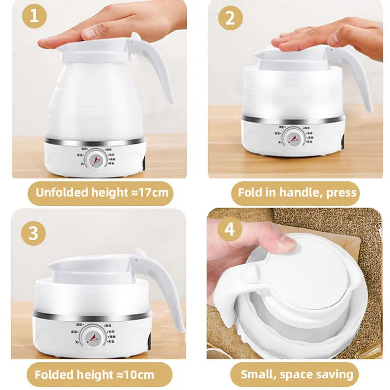 0.6L Mini Folding Electric Kettle,Portable Small Instant Noodles Pot,Travel Home Compressed Silicone Boiling Water Pot,Leakproof