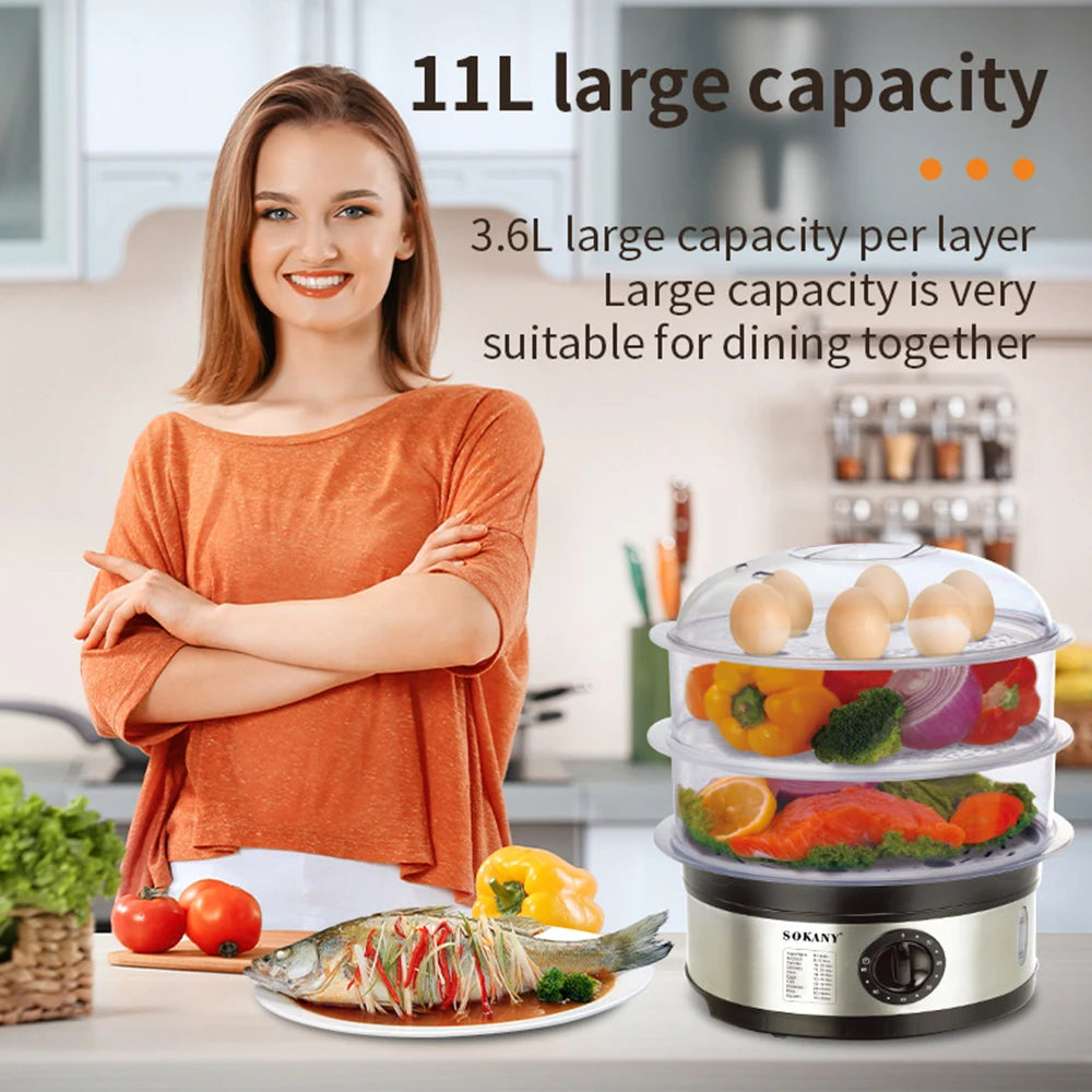 11L Large Capacity Electric Food Steamer Cooker Pot Kitchen Portable Automatic Fish Egg Bread Boiler Cooking Machine 220v 찜기푸드워머